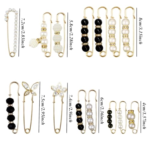 Image of 15PCS Pearl Brooch Safety Pins, Pant Waist Tightener Sharp Pins for Sweater Shawl Collar Dress Cardigan Shirt Jeans Clothes Accessories Decoration for Women