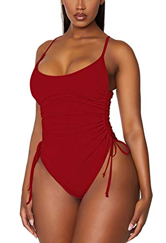 Image of Viottiset Women's Ruched High Cut One Piece Swimsuit Tummy Control Bathing Suit Monokini