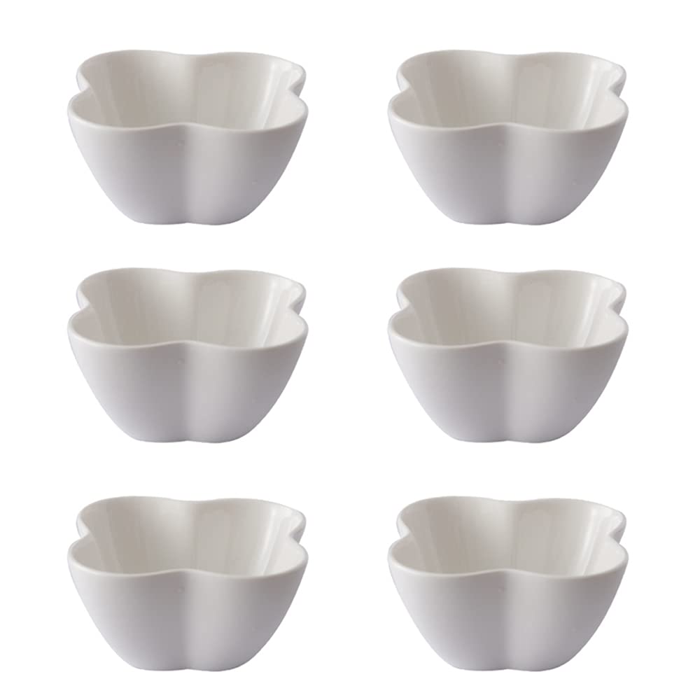 Colias Wing Four Leaf Clover Series Porcelain Side Dish Bowl Seasoning Dishes Soy Dipping Sauce Dishes-Set of 6-White