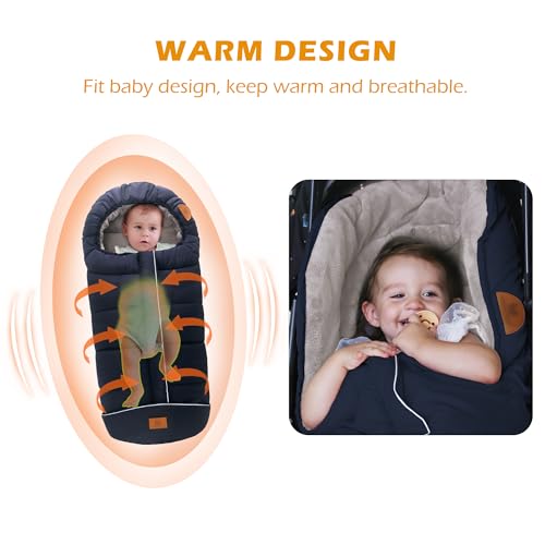 Image of LAT Baby Warm Bunting Bag Universal,Stroller Sleeping Bag Cold Weather,Waterproof Toddler Footmuff(Basic,Navy Blue)