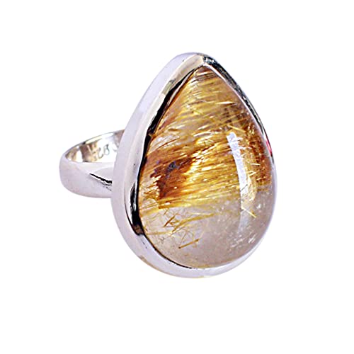 Bague en argent sterling 925 véritable avec quartz rutile fait main pour femme
