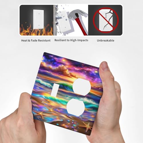 Decorative Outlet Covers Colorful Sunset Starfish Beach Shells 2 Gang Wall Plate Cover Single Toggle Duplex Combo Two Switch Light Switch Cover Plate Jumbo Dual GFCI Faceplate