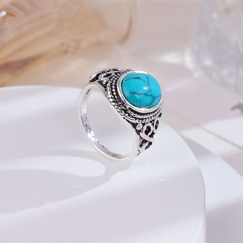 Uunuuo Turquoise Rings For Women Handmade Statement Rings Vintage Boho Rings Malachite Ring Ethnic Natural Stone Rings Minimalist Western Jewelry For Women thumb #4