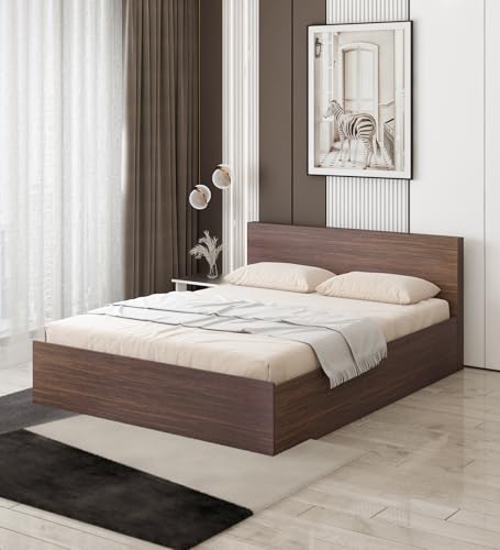Image of Delta Queen Bed with Box Storage | Engineered Wood | Choco Walnut Finish | Sturdy & Classic | Knock-Down Assembly | 3 Years Warranty