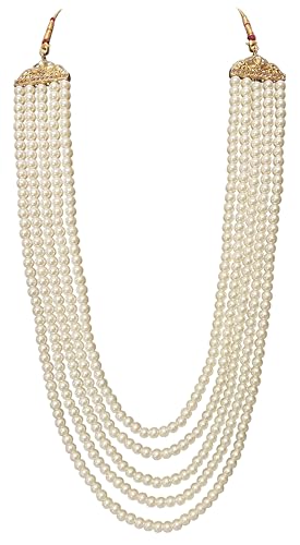 Image of Pearl Necklace Jewellery for Groom Dulha Moti Mala Haar for Men(5 Line)