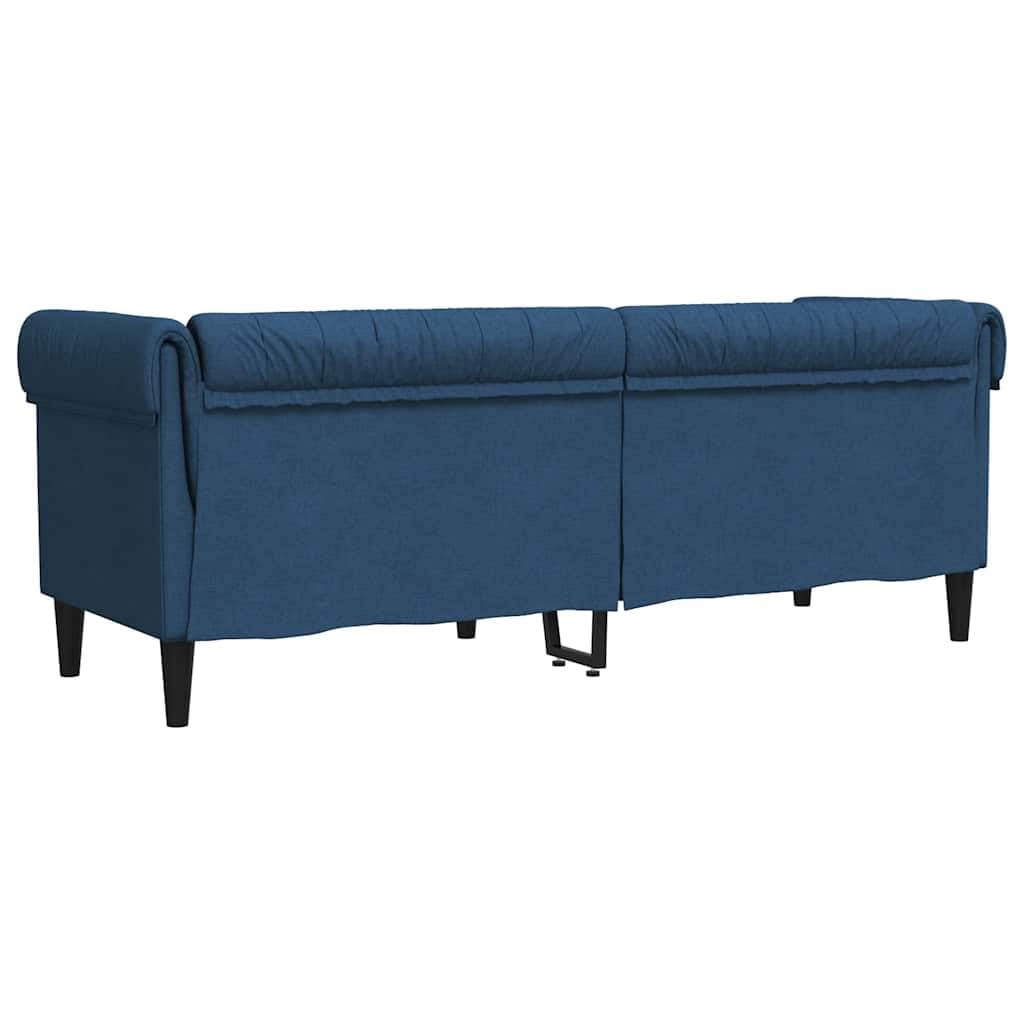 Divano Chesterfield 3 Posti Blu Tessuto | Schienale profondo, braccioli arrotolati, seduta imbottita, gambe robuste, capacità 110 kg per sedile