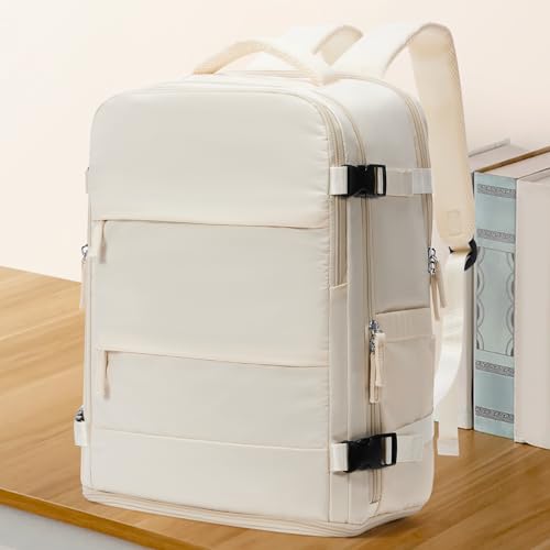 Image of coowoz Travel Backpack For Women Men,Carry On Backpack,Hiking Backpacks Waterproof Outdoor Sports Rucksack Casual Daypack travel essentials(Off White)