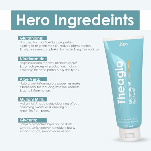 Image of Theaglo Glutathione Face Wash 100ml | Enriched with Niacinamide, Aloe Vera, Multani Mitti & Glycerin | Enhances Natural Radiance | Remove Dark Spots, Pigmentation, Aging & Tan | Whitening, Brightening & Glowing Skin