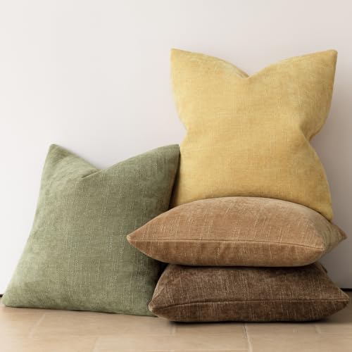 Image of Foindtower Pack of 2 Soft Textured Chenille Throw Decorative Pillow Covers Lumbar Accent Solid Cushion Cover Cozy Neutral Farmhouse Pillow Case for Couch Sofa Bed Living Room 12x24 Inch,Light Yellow
