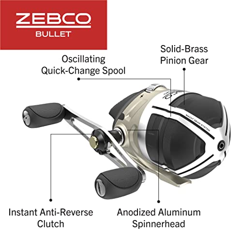 Zebco-Bullet-MG-Spincast-Fishing-Reel-Size-30-Reel-Ultra-Lightweight-Magnesium-Body-Changeable-Right-or-Left-Hand-Retrieve-Oversized-Non-Slip-Handle-Knob-Dark-Silver