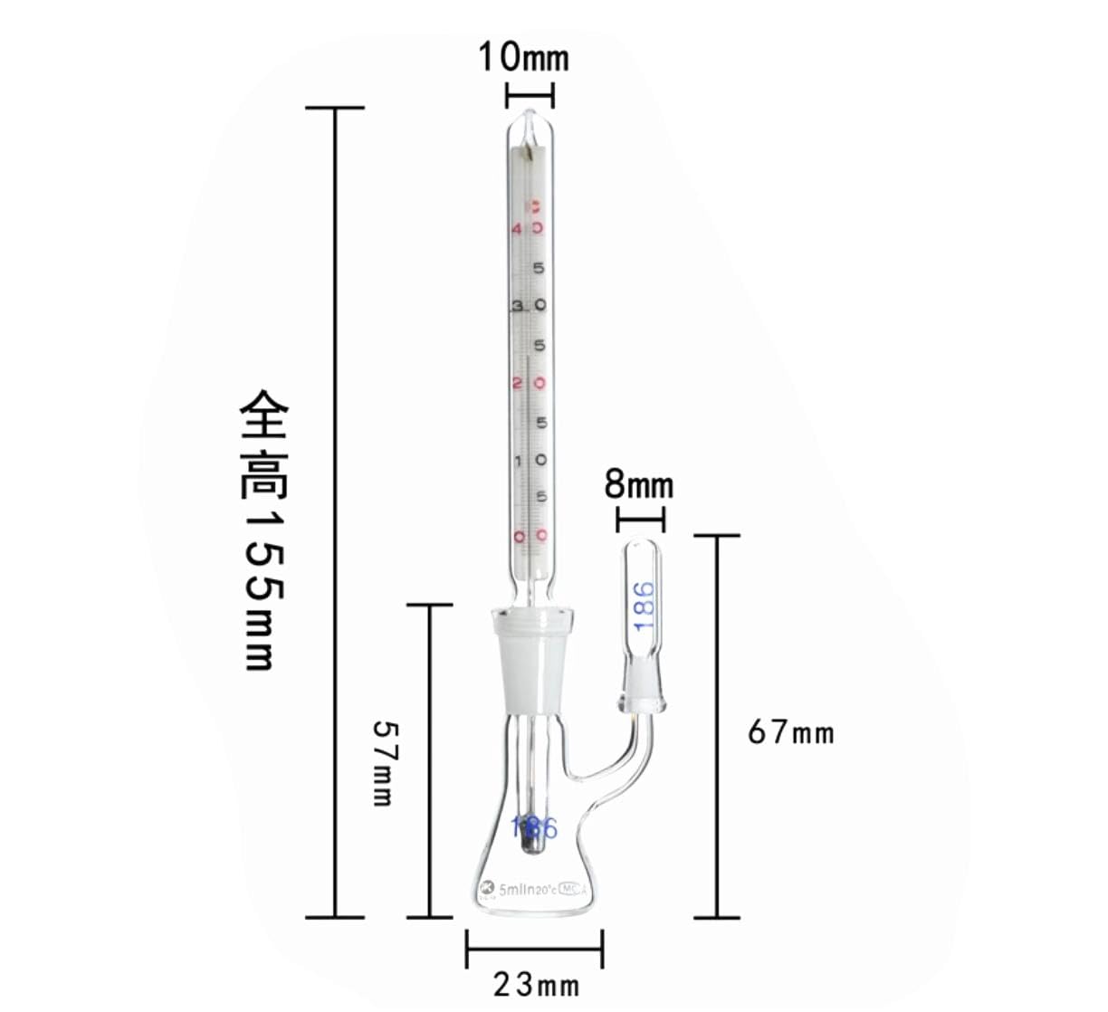 Termómetro de vidrio con capacidad de 5 ml/10 ml/25 ml/50 ml/100 ml, picnómetro, botella de gravedad específica, clase A, laboratorio de ciencias.(10ml)
