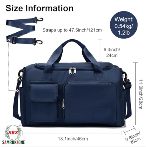 Image of SRZ Samrukzone Nylon Travel Duffle Bag with Wet Pocket & Shoe Compartment, Weekender Overnight Gym Shoulder Bag for Men & Women (44 x 18 x 29 cm (Navy Blue)