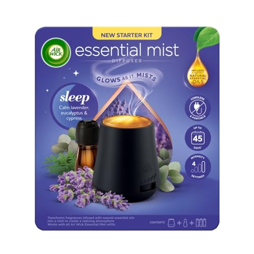 Air Wick Essential Mist Difusor Kit, Sleep, 1 dispositivo y 1 recambio (20 ml), aceites esenciales naturales, dura hasta 45 días, ambientador