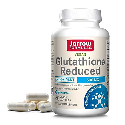 Jarrow Formulas Glutathione Reduced 500 mg - 60 Veggie Capsules - Intracellular Antioxidant - Quality Glutathione Supplements - Supports Recycling of Vitamins C & E - Non-GMO - Gluten Free - Vegan