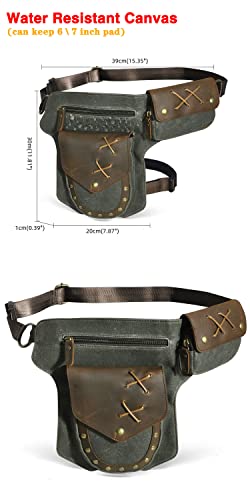 Handadsume Water Resistant Canvas + Leather Motorcycle Travel Fanny Waist Pack Drop Thigh Leg Bag Pouch for Men Women FB211-8 (Green) - Image 2