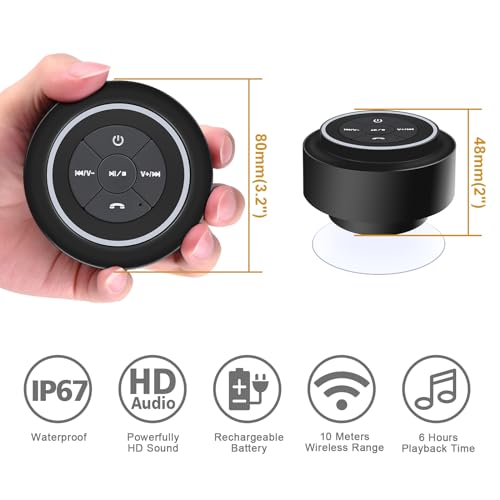 HAISSKY Bluetooth Shower Speakers, Portable Wireless Speaker with Suction Cup, IP67 Waterproof Speaker Pairs Easily to Phones, Tablets, Computer, Gift for Men & Women - image 8