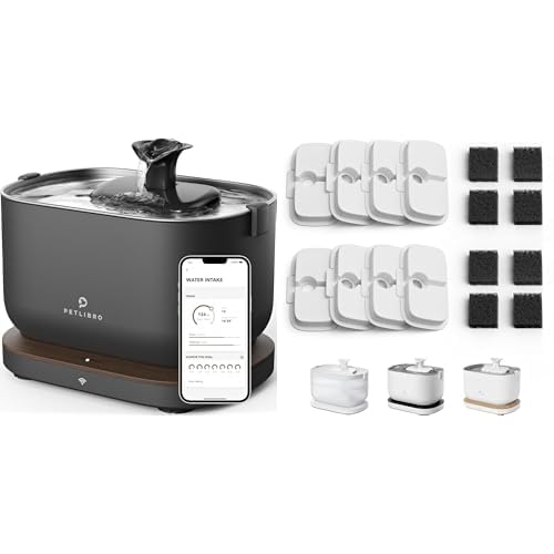 Bundle of PETLIBRO App Cat Water Fountain, 2.5L/84oz Dockstream Pet Fountain for Cats Inside with 2.4GHz Wi-Fi + PETLIBRO 8 Pack Replacement Filters for Dockstream Cat Water Fountain