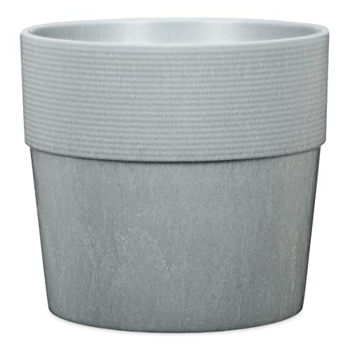 Scheurich Groove+ 30, Pflanzgefäß/Pflanzkübel, rund, Farbe: Concrete, hergestellt mit recyceltem Kunststoff, für den Außenbereich