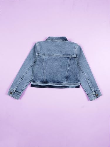 Image of Girls Full Sleeve Solid Crop Denim Jacket