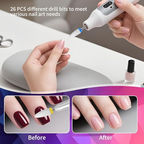 26 Stück Nagelfräser Bits Set mit 8 Keramik Nagelfräser Aufsätzen, Nagelfräser Aufsätze, Nagelfräser Bits, für Profis & Einsteiger, geeignet für Nagelstudio (26 Stück)