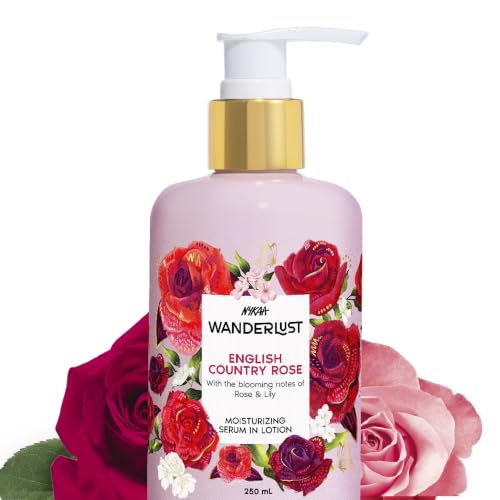 Image of Nykaa Wanderlust English Country Rose Moisturising Body Lotion, 250 ml |Rose blended with fresh Lily | Lightweight, Long-Lasting Hydration | Vegan, Paraben-Free I Suitable for All Skin Types