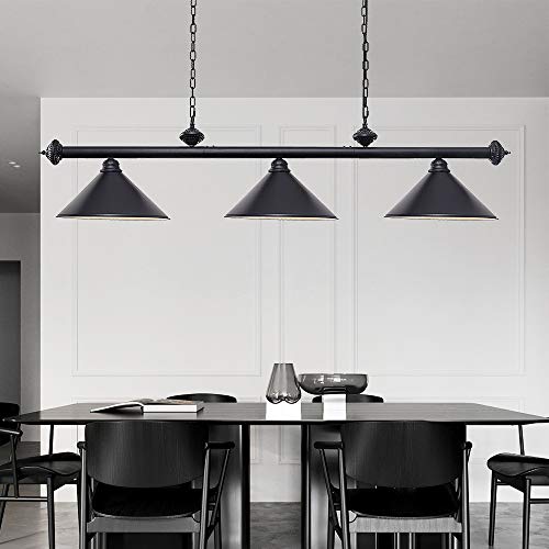 3 Light Pool Table Light, Hanging Pool Table Lamp with Matte Black Shade, Billiard Light, Pendant Light for Game Room, Dining Room, Restaurant, Beer Party, Man Cave, Living Room, Bar, Cafe - Thumbnail 3
