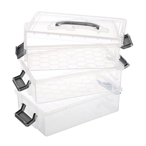 BTSKY 3 Layers Dolphin Clear Plastic Pencil Box - Multipurpose Pencil Case Craft Storage Containers with 1 Lid & Handle, Easy Carry & Stack Crayon Boxes Office Supplies Storage Organizer, Grey