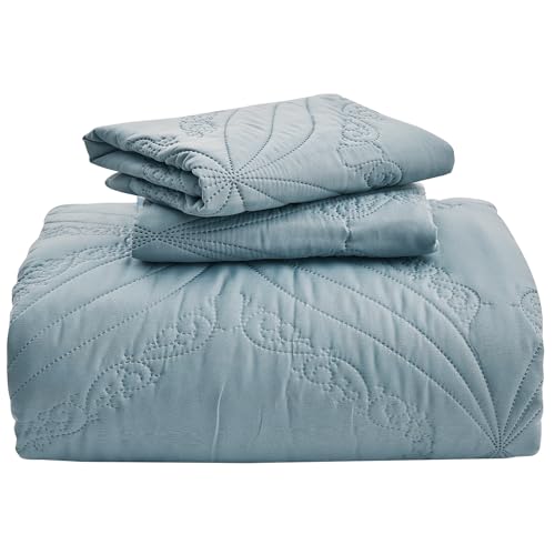 Image of Kingnex Oversized King Bedspreads 128x120 for Tall King or Cal King Bed Ultrasonic Quilted Coverlet Set 3 Piece Include 1 Extra Wide Quilt 2 Pillowcases Blue