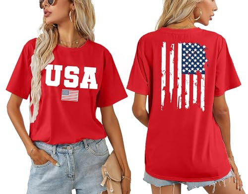American Flag Shirts for Women: 4th of July T Shirt Funny USA Print Tees Patriotic Casual Short Sleeve Tops2