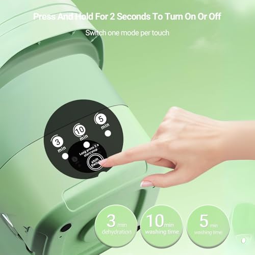 POPPYLANE Portable Washing Machine, 11L Foldable Washer & Spin Dryer with Laundry Bag & Drying Net & Microfiber Cloths, Laundry Machine with 3 Cleaning Modes for Baby Clothes and Underwear (Green) - Image 3