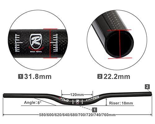 Mtb Handlebars, Mountain Bike Handlebars, Mtb Riser Handlebars 31.8, Carbon Fiber 720Mm 740Mm 760Mm Mtn Bike Handlebars Mtb Handle Bars(Red Pro 3K, 740Mm) #TOP2