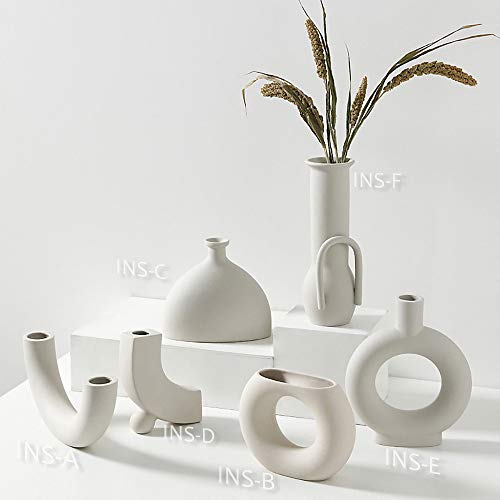 Boho Chic Ceramic Vase Nordic Minimalism Circle Design, Perfect For Flower Arrangements Modern Cottagecore Room Decor, Table/Shelf Accents Enhance Your Home Decor With Ingleniex Ceramic Vase (Ins-B) #TOP6