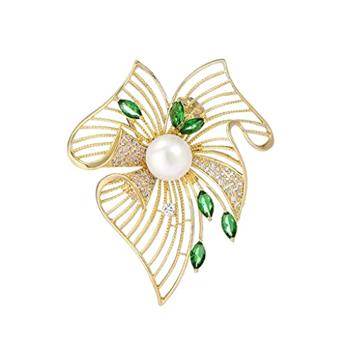 Brooche perle feuille ajourée un cadeau d'anniversaire raffiné pour femme élégante