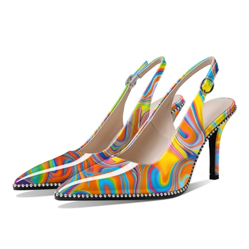 Zamikoo Women Beaded Pumps High Heel Slingback Pointed Toe Slip On 3.5 Inch Stilettos Ankle Strap Adjustable Buckle Patent Leather US Size 5 -Size 13 - Image 6