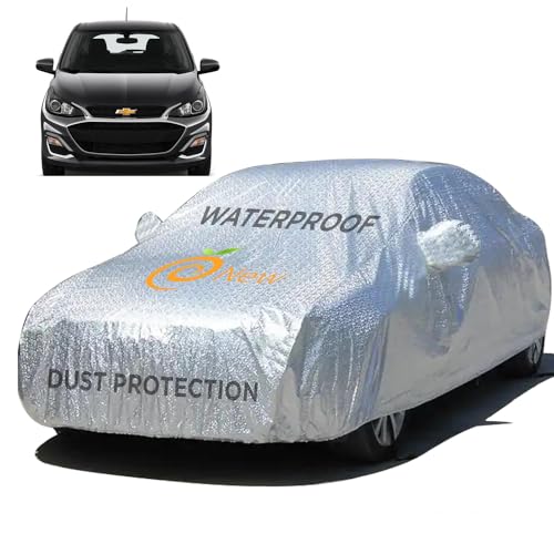 Enew Waterproof Textured with Triple Stitching Car Cover for Chevrolet Spark- Ultra Surface Body Protection, Mirror, Dust, UV Shield, Without Antenna Pockets - Silver Look