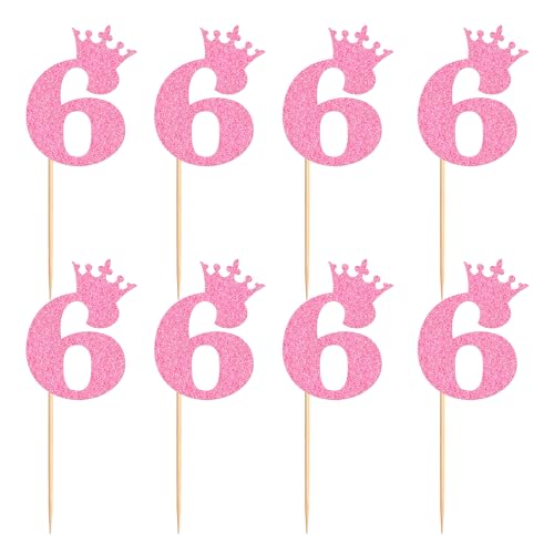 Ercadio 24 Pack Number 6 Cupcake Toppers 6Th Birthday Cupcake Toppers Pink Glitter Number 6Cupcake Picks Cheers To 6 Years Old Decorations For Baby Shower Anniversary Party Cake Supplies thumb #6