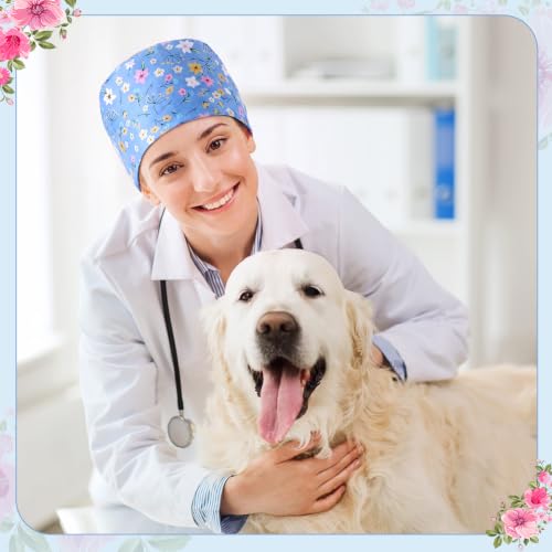 Image of Unittype 4 Pcs Nurse Caps for Women Nursing Working Caps with Button and Sweatband Adjustable Elastic Scrub Hats for Dentist