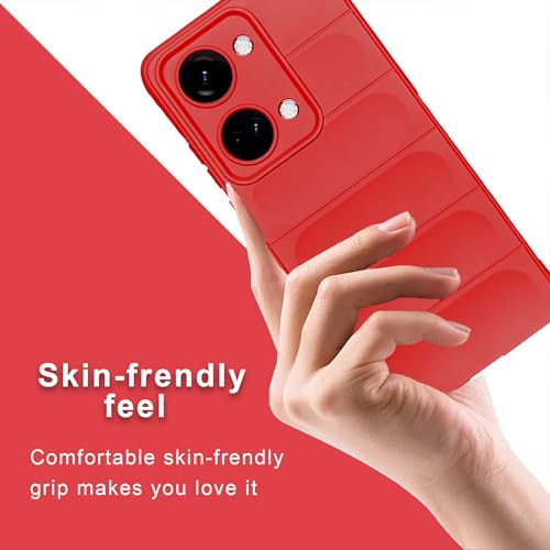 Image of A rtistque Liquid Silicone Stripes Back Cover Case for Oneplus Nord 3 5G | with Camera Protection | with Inner Fabric | Anti Slip Grip | AirBag Case - Red
