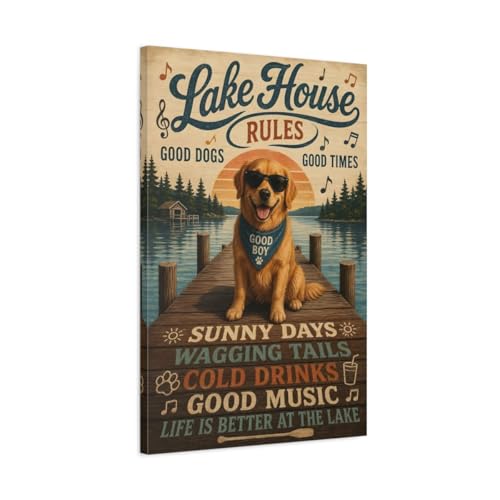 Impression sur toile Golden Retriever et lac decoration murale