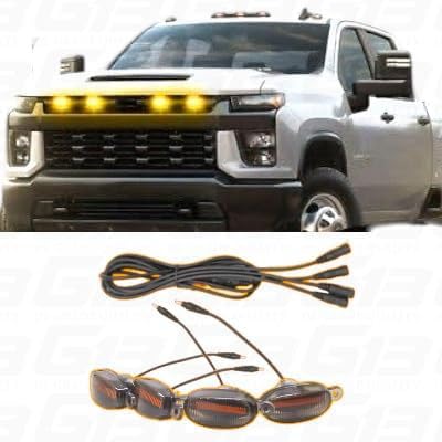 UBH Car Front Grill Set of 4 Pcs Universal Smoked Shell RaptorStyle DRL Emergency Warning Off-Roading Lights (4 X 4) for All Cars, Vans, SUV, Trucks (Yellow)