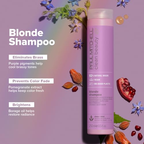 Paul Mitchell Clean Beauty Blonde Purple Shampoo, Gently Cleanses, Eliminates Brassy Tones, For Color-Treated Hair + Naturally Light Hair Colors, 8.5 oz.