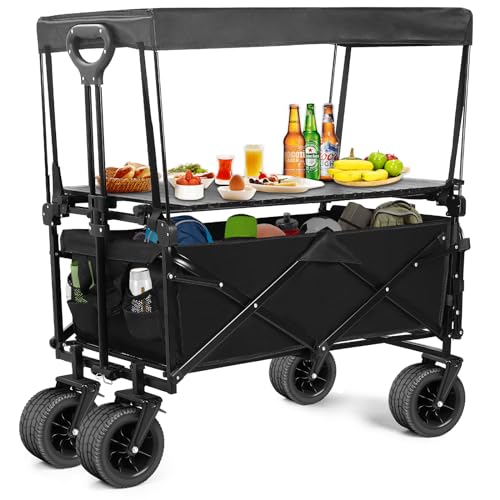 Collapsible Camping Wagon with Table Canopy & All-Terrain Wheels