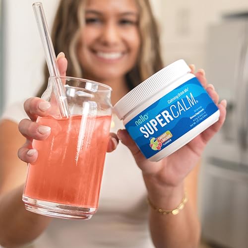 Image of Nello Supercalm Powdered Drink Mix Tub, Cortisol Reducer* and Sleep Aid Supplement, L Theanine, Ksm-66 Ashwagandha, Magnesium Glycinate, Vitamin D 3, No Sugar, Non GMO, 30 Ct, Cherry Limeade
