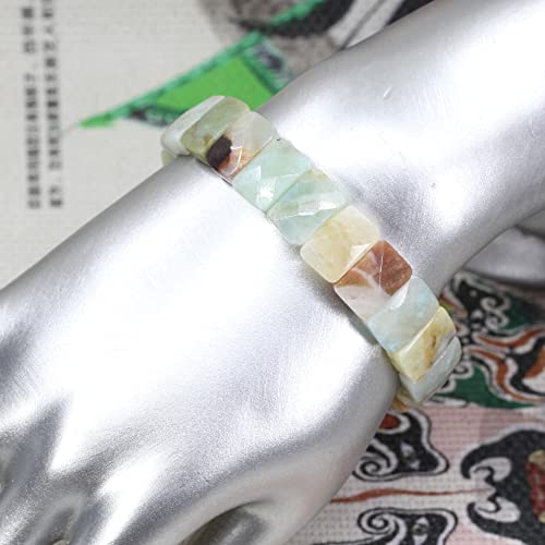 Keleny Natural Multicolor Amazonite 14Mm Faceted Rectangle Gemstones Beads Rock Elastic Bangle 7.5 Inch #TOP2