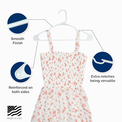 Plastic Hangers 50 Pack, Strong Space Saving Clothes Hanger, Made in USA, Perfect Shirt or Coat Plastic Hanger, with Shoulder Grooves, White, Notched by closetselect - Used condition - Image 6
