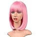 AISI BEAUTY Pink Bob Wigs with Bangs 12 Inch Short Straight Bob Wigs Colorful Synthetic Cosplay Daily Party Wig for Women