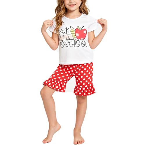 Image of Toddler Girls Back to School Pencil Outfits Set Ruffle T-Shirt Dress and Pants Outfit Set 3-8Years