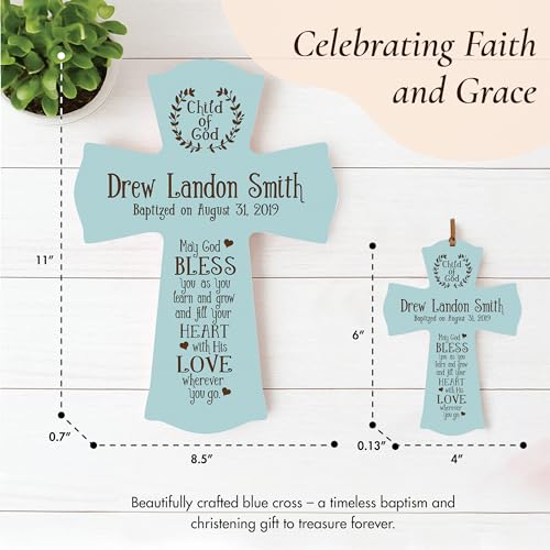 Image of LifeSong Milestones Blue Wood Baptism Cross Ornament: Remembrance and Gifts for Boys - 1st Communion, Baptismal, Christening, and Special Occasions 8.5x11