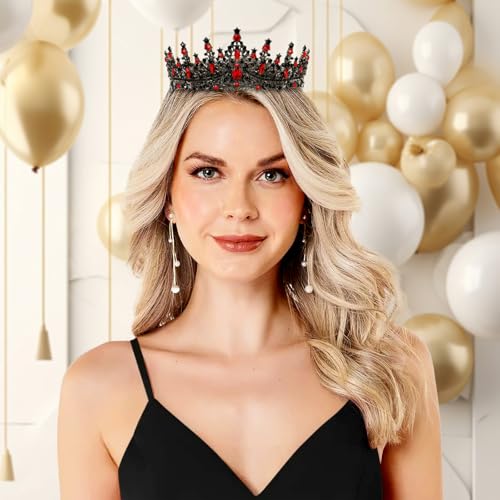 Image of Fesciory Birthday Crown for Women, Gold Plated Crystal Tiara with Sash