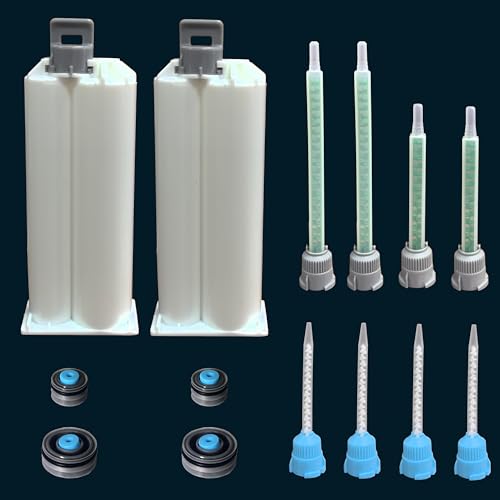 2 epoxy Resin Gun Barrels, 8 nozzles of 3 Different Specifications, with Gray Pistons, Suitable for 50ml/1.7oz AB Glue Gun (50ML-2:1)